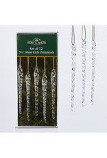 Kurt Adler Twisted Clear Glass Icicle Ornaments12pc 5.25 Inch