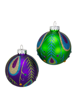 Kurt Adler Peacock Colors Glass Ball Ornaments Set of 6