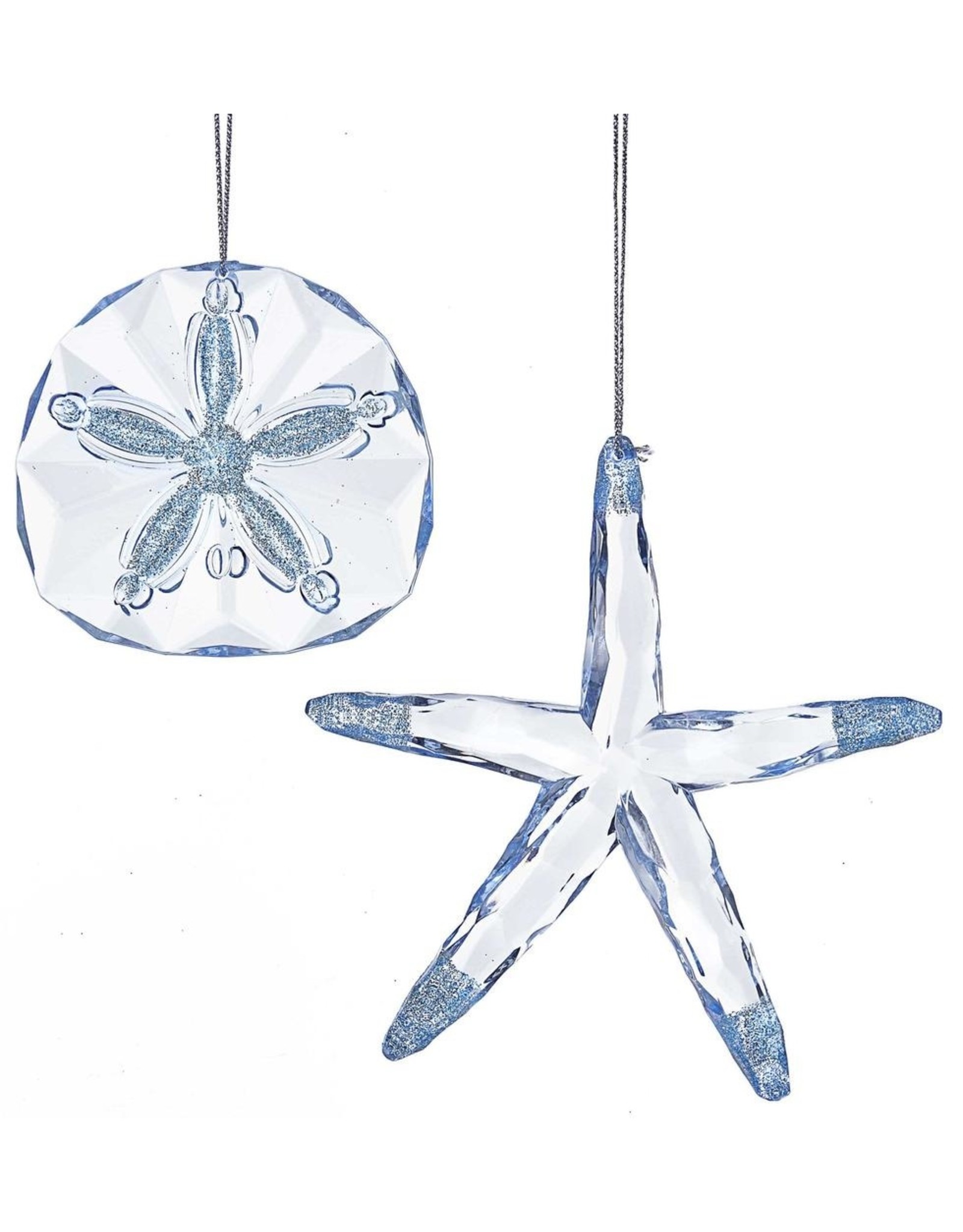 Kurt Adler Light Blue Acrylic Starfish n Sand Dollar Ornaments SET