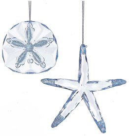 Kurt Adler Light Blue Acrylic Starfish n Sand Dollar Ornaments SET