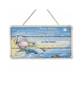 Kurt Adler Wooden Beach Sign w Take Time To Wiggle Your Toes Ornament