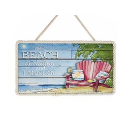 Kurt Adler Wooden Beach Sign w The  Beach is Calling And I Must Go Ornament