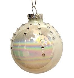 Kurt Adler Iridescent Pearl White W Gems Glass Ball Ornaments Set of 6