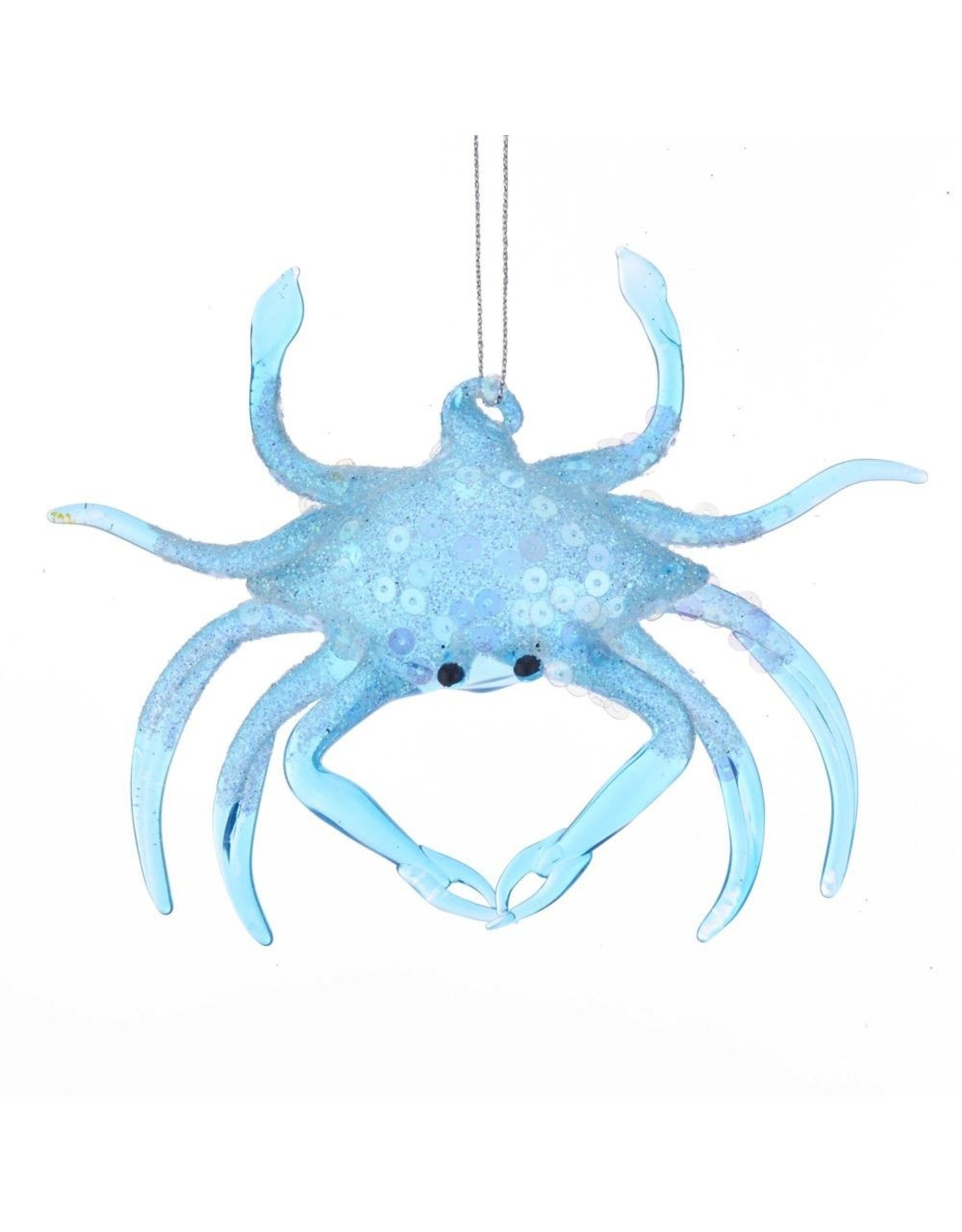 Kurt Adler Blue Glass Crab Ornament With Glitter And Sequins