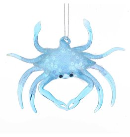 Kurt Adler Blue Glass Crab Ornament With Glitter And Sequins