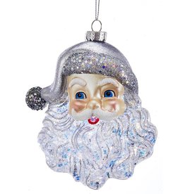 Kurt Adler Glass Santa Head Glittered Silver-Clear Glass Ornament 5 inch