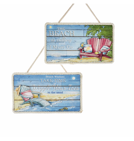 Kurt Adler Wooden Beach Sign Plaques Ornaments 1 Set of 2 Assorted