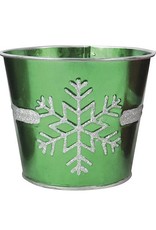 Darice Snowflake Christmas Tin Pot - Container Green