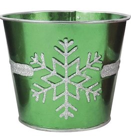 Darice Snowflake Christmas Tin Pot - Container Green