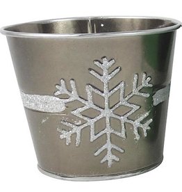 Darice Snowflake Christmas Tin Pot - Container Silver