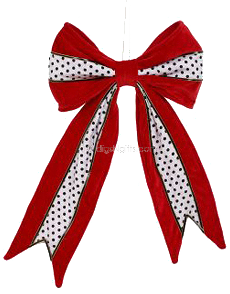 Red Black White Decorative Bow Tree Topper Dots 16 Inch Digs N Gifts