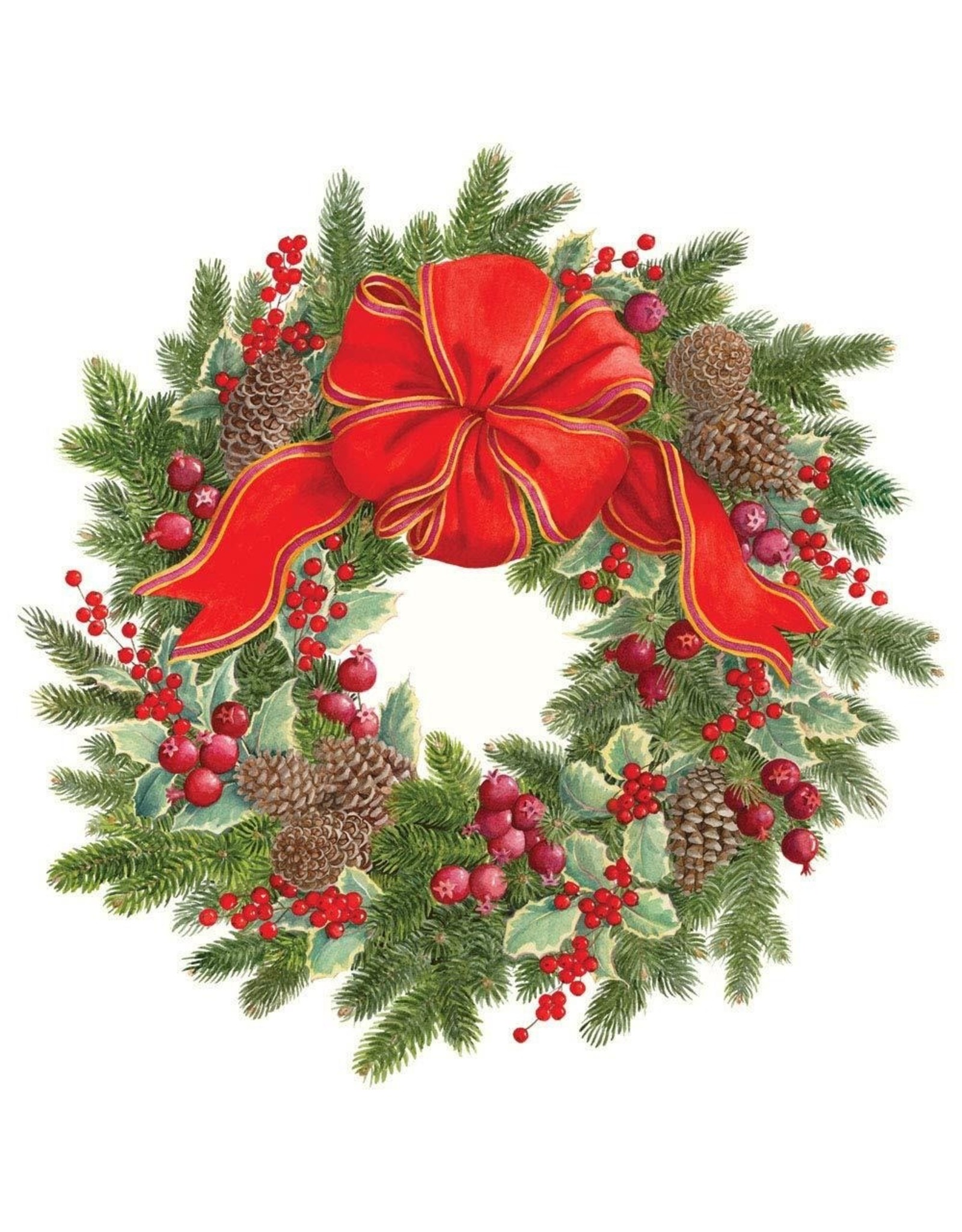 Caspari Christmas Coasters Hardback Set of 4 Evergreen Wreath