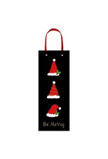 Caspari Christmas Wine Bottle Gift Bag Be Merry Santa Hats
