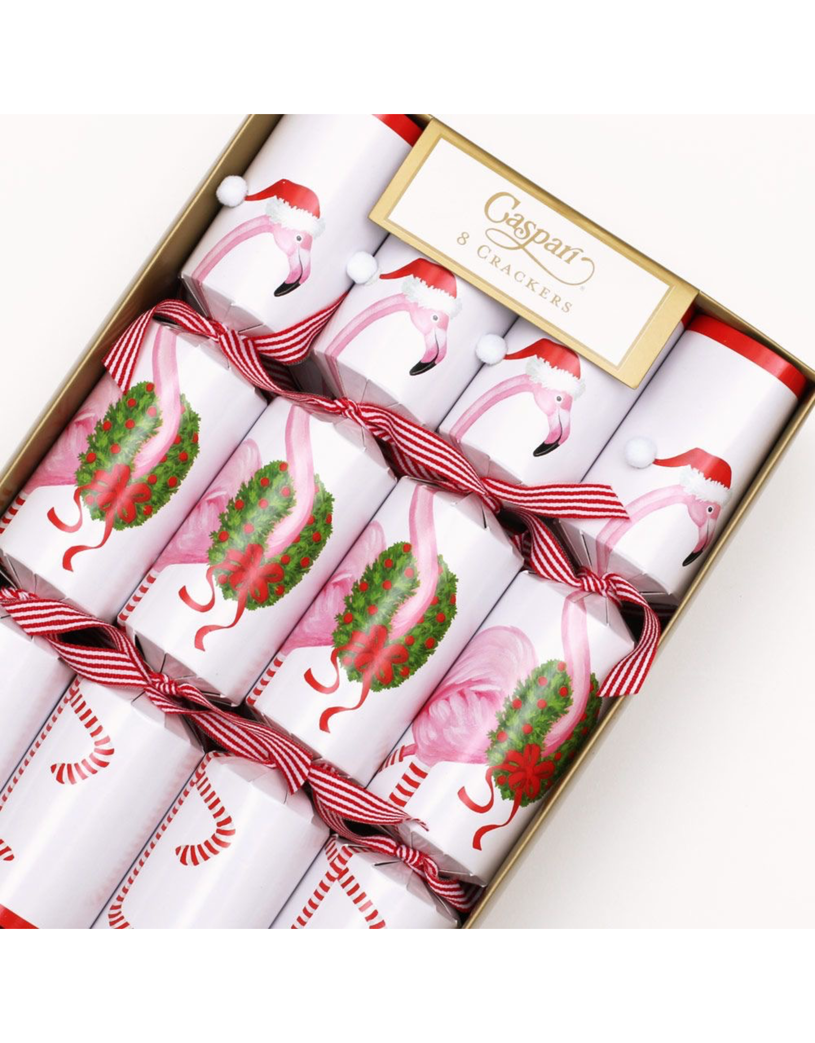 Caspari Celebration Christmas Crackers 8pk Christmas Flamingo - Digs N Gifts