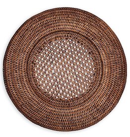 Caspari Rattan Round Plate Charger In Dark Natural