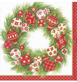 Caspari Christmas Paper Cocktail Napkins 20pk Ornament Wreath