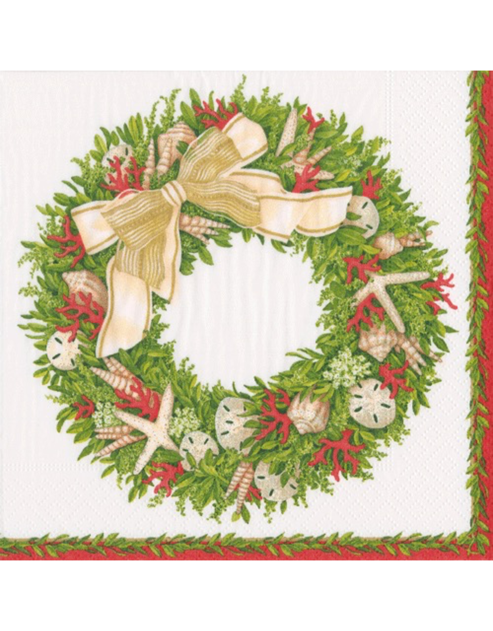 Caspari Coastal Christmas Paper Lunch Napkins 20pk Shell Wreath