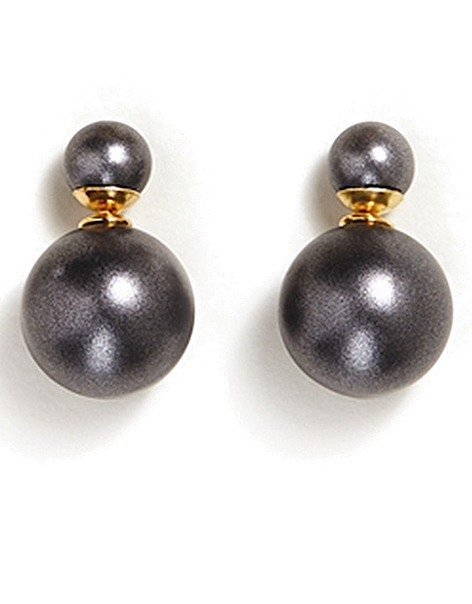Twos Company Double Pearl Earrings Dark Grey Glass