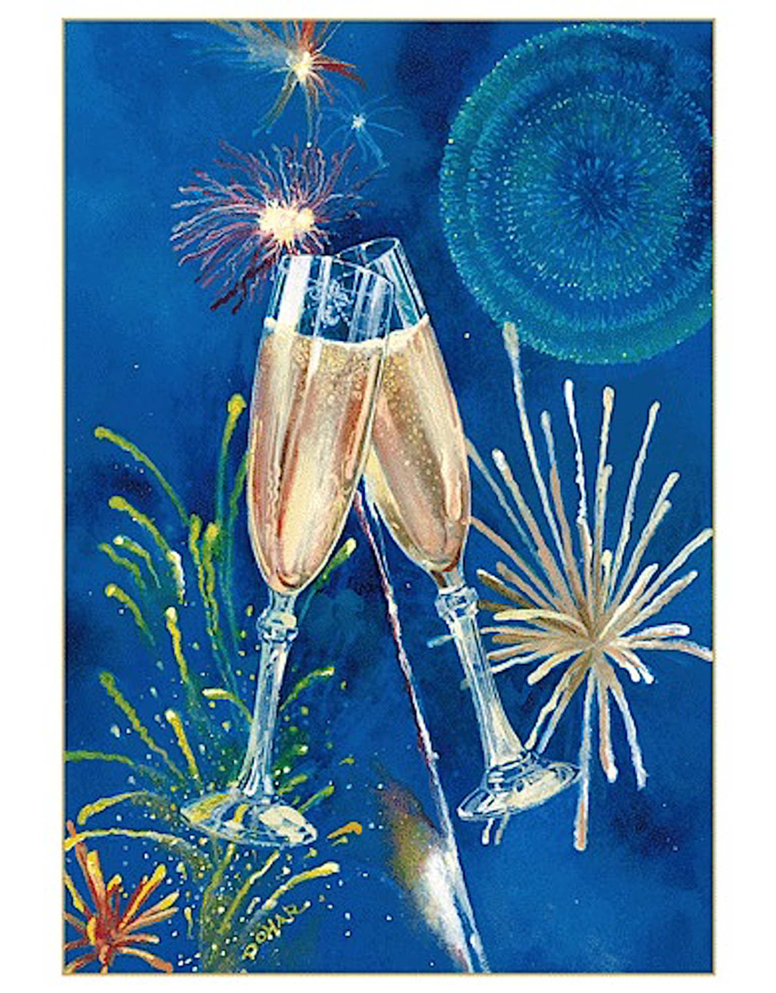 champagne glasses fireworks