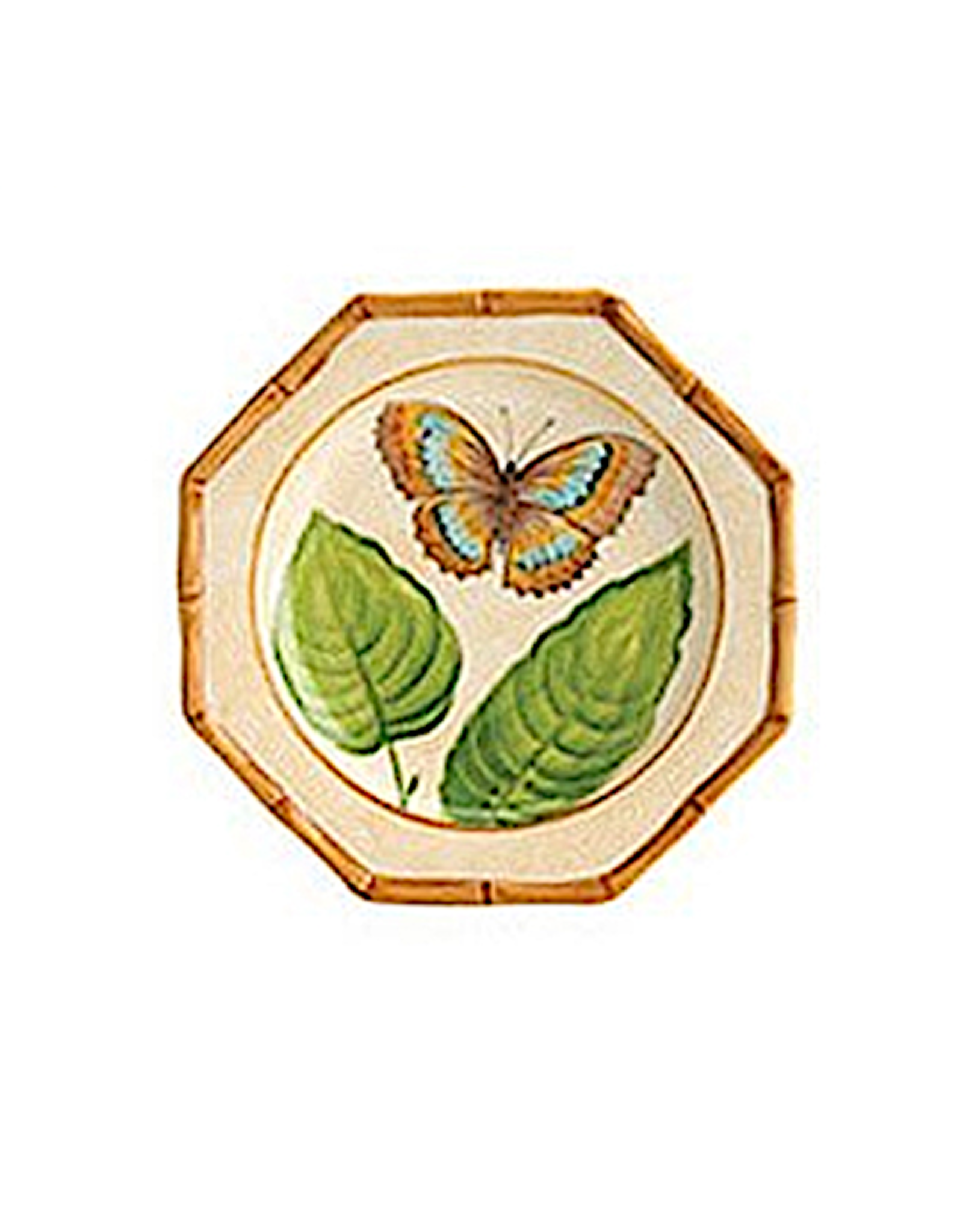 Bamboo Garden Salad Plate With Butterfly Gold Blue