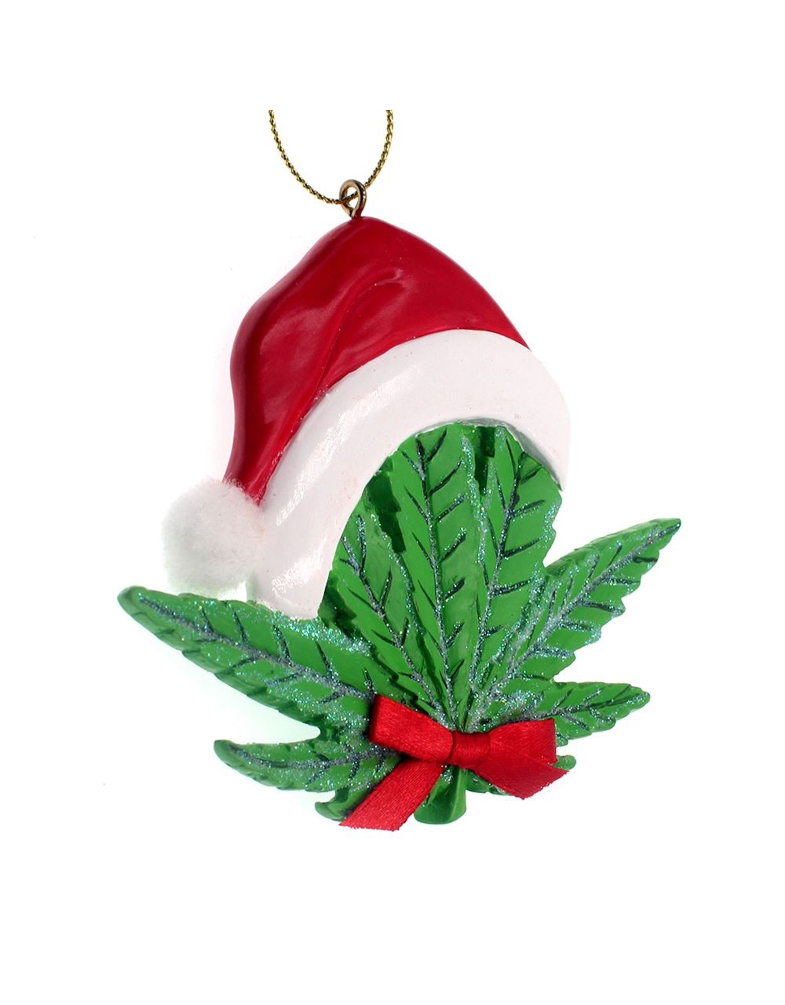 Kurt Adler Cannabis Leaf With Santa Hat Christmas Ornament