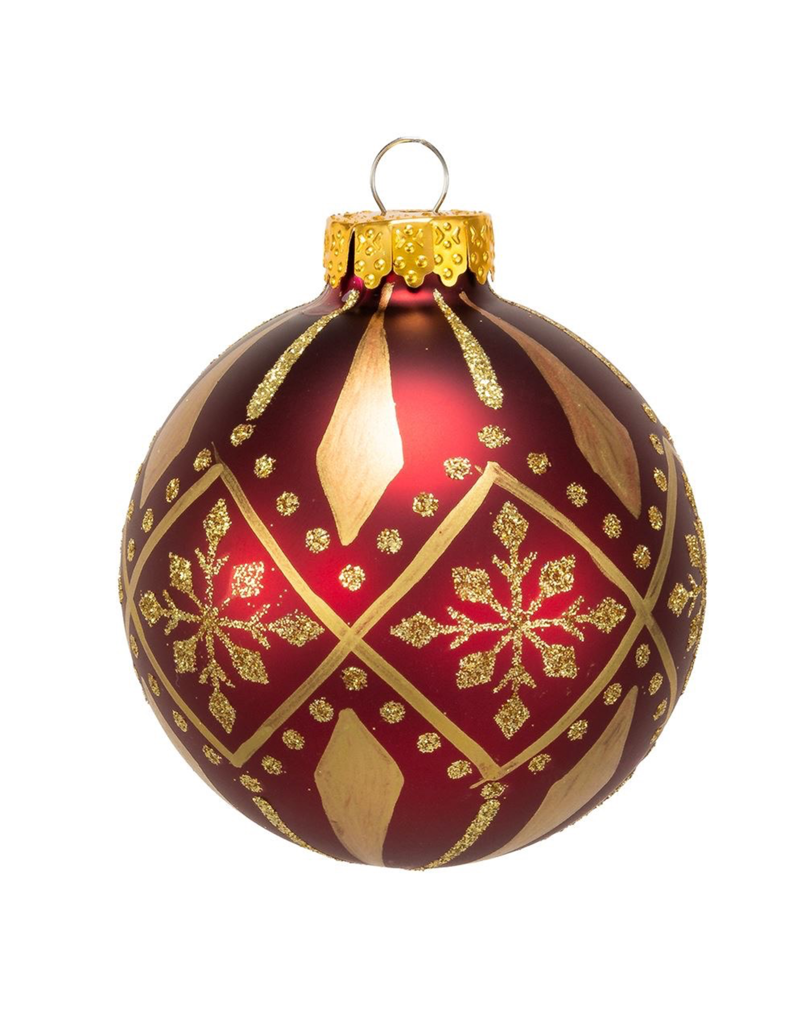 Kurt Adler Burgundy And Gold Pattern 80mm Glass Ball Ornaments 6pc Set