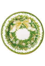 Caspari Coastal Christmas Paper Salad-Dessert Plates 8pk Round Shell Wreath
