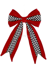 Red Black White Decorative Bow Tree Topper Checker 16 Inch