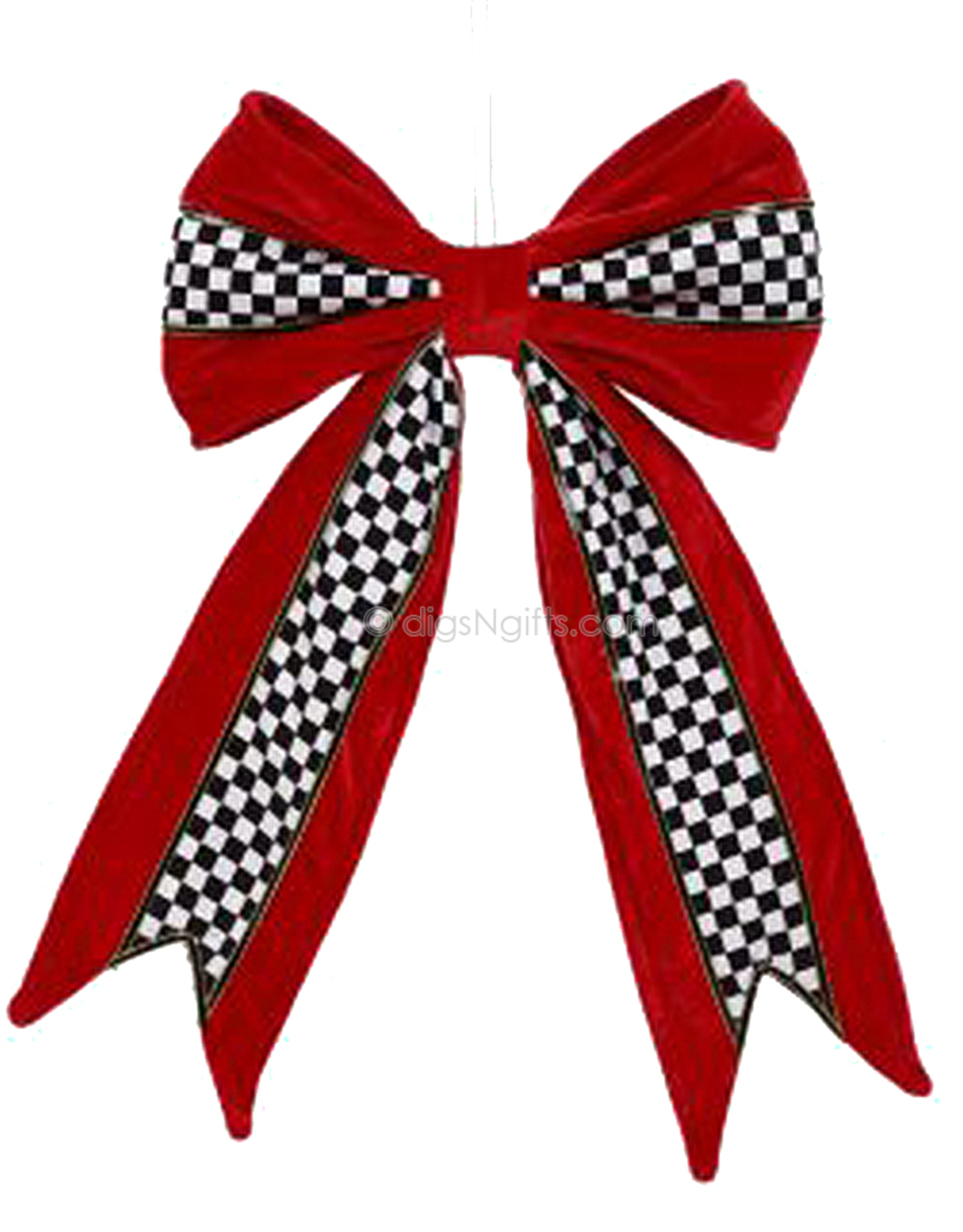 Red Black White Decorative Bow Tree Topper Checker 16 Inch