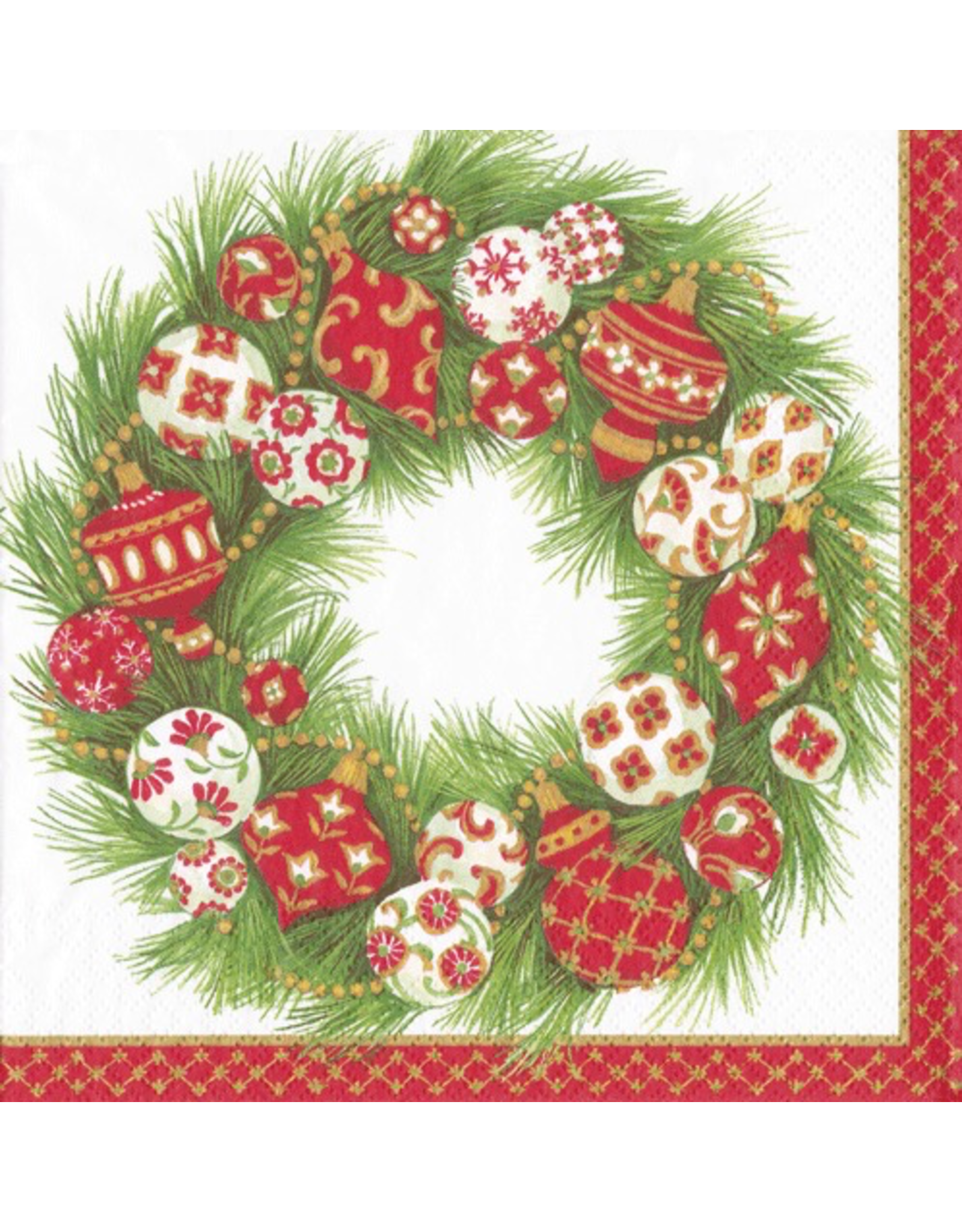 Caspari Christmas Paper Lunch Napkins 20pk Ornament Wreath