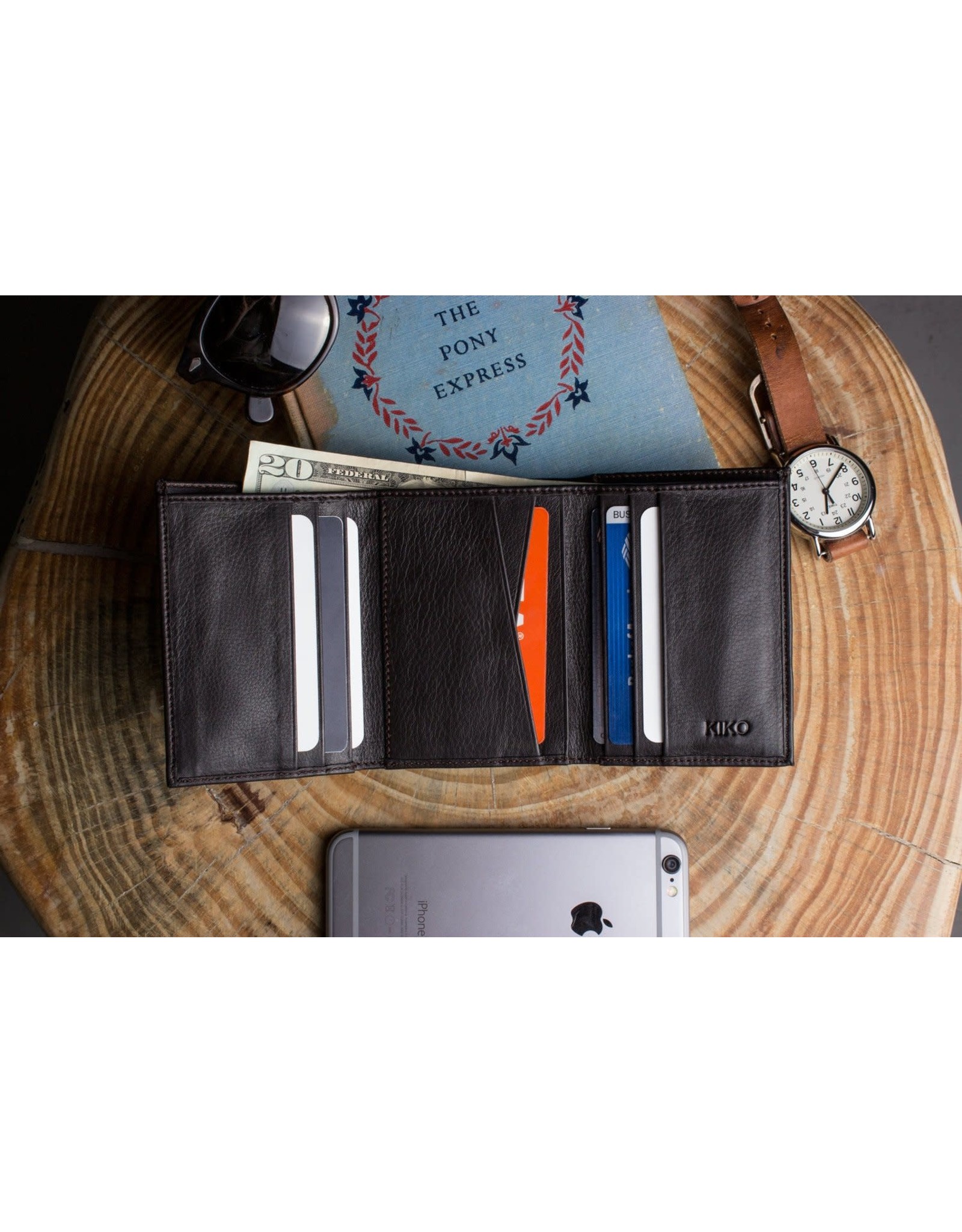 Trifold Leather Wallet In Brown