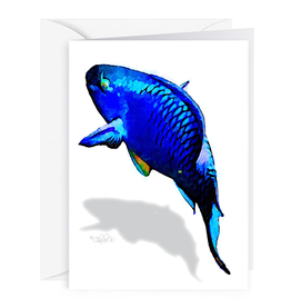By The Seas-N Greetings Blank Note Card - Cash - Gift Card Holder - Blue Parrot Fish II