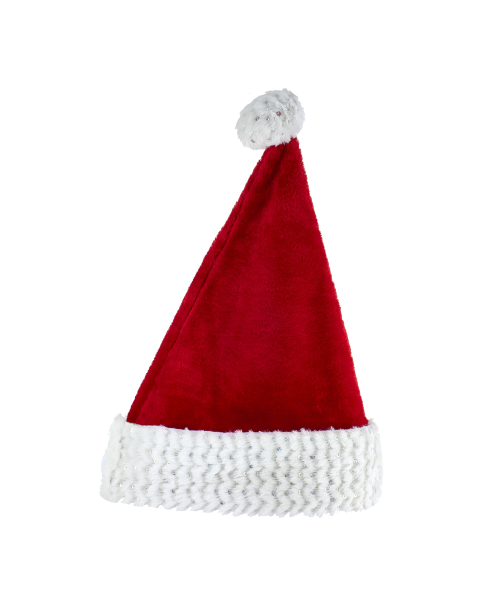 Kurt Adler Christmas Santa Hats Red White Glitter Sequin Fur Cuff W Pom-Pom