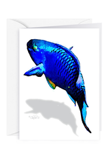 By The Seas-N Greetings Blank Note Card - Cash - Gift Card Holder - Blue Parrot Fish II