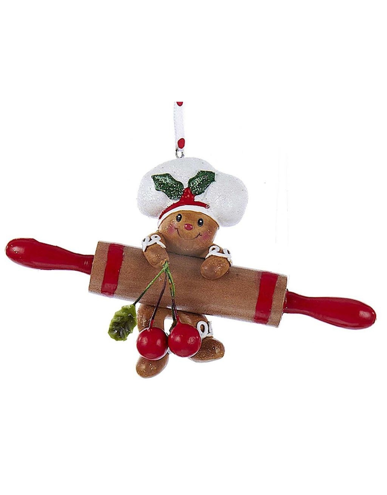 Kurt Adler Gingerbread Chef Boy Utensil Ornament Climbing Rolling Pin