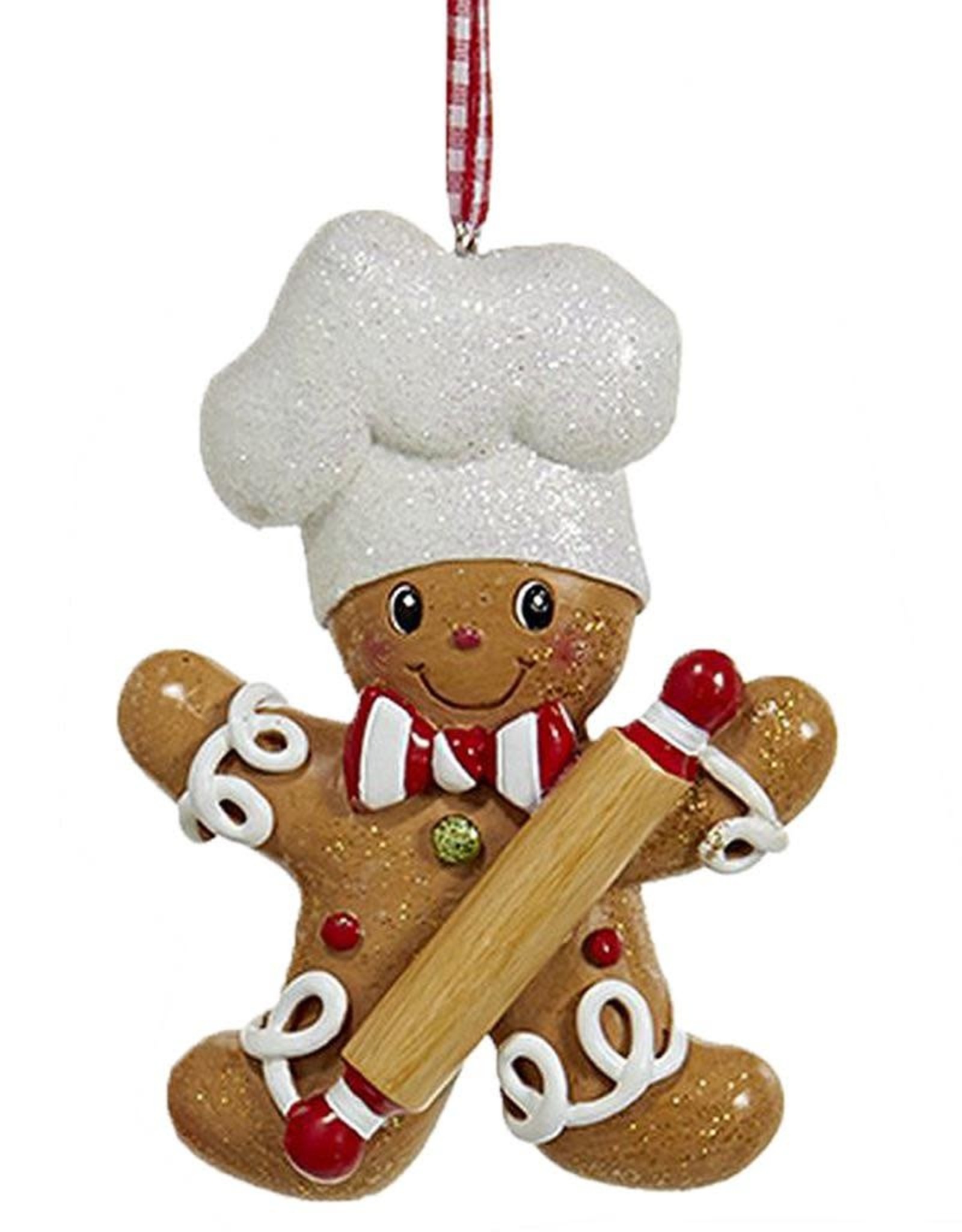 Kurt Adler Gingerbread Chef Boy Utensil Ornament Holding Rolling Pin