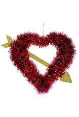 Darice Red Tinsel Heart W Gold Cupid Arrow Wreath 21x16 Valentines Day