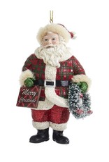 Kurt Adler Classic Plaid Santa Ornament Wreath W Merry Christmas Sign