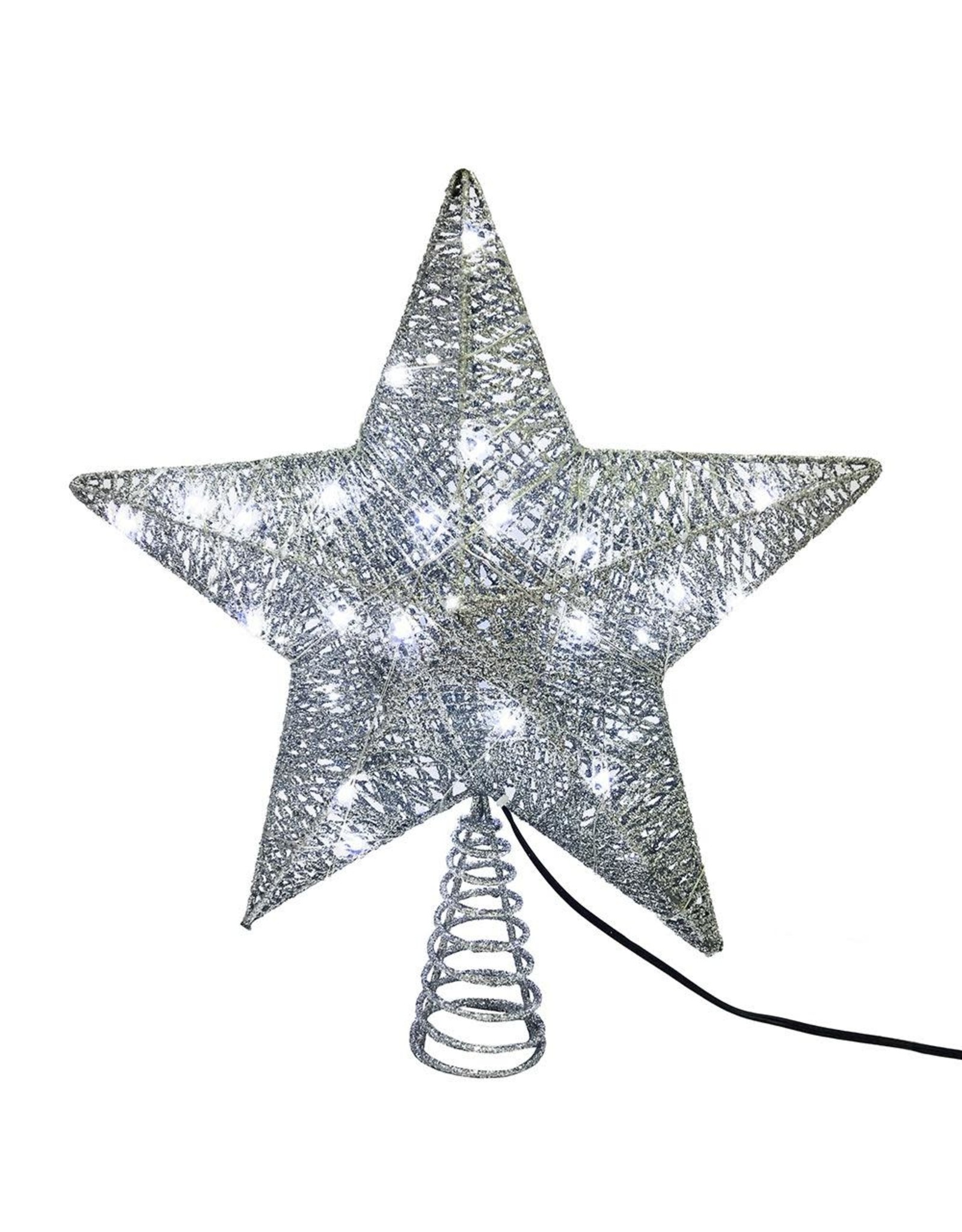 Kurt Adler Silver Star Christmas Tree Topper 10 Inch W 45 LED Lights