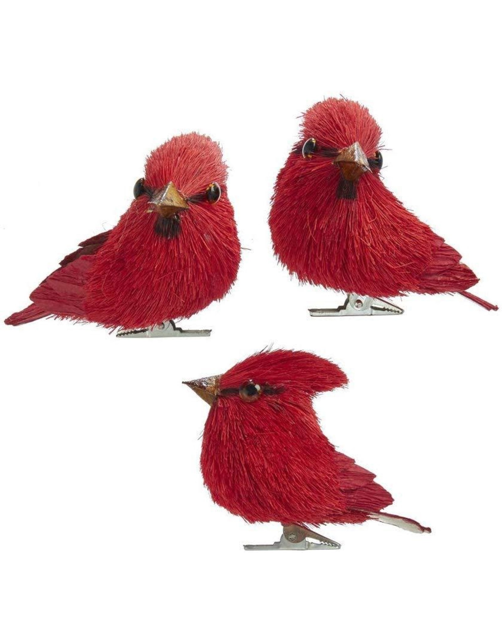 Kurt Adler Red Cardinal Sisal Birds With Clip Ornaments 3 Inch SET of 3