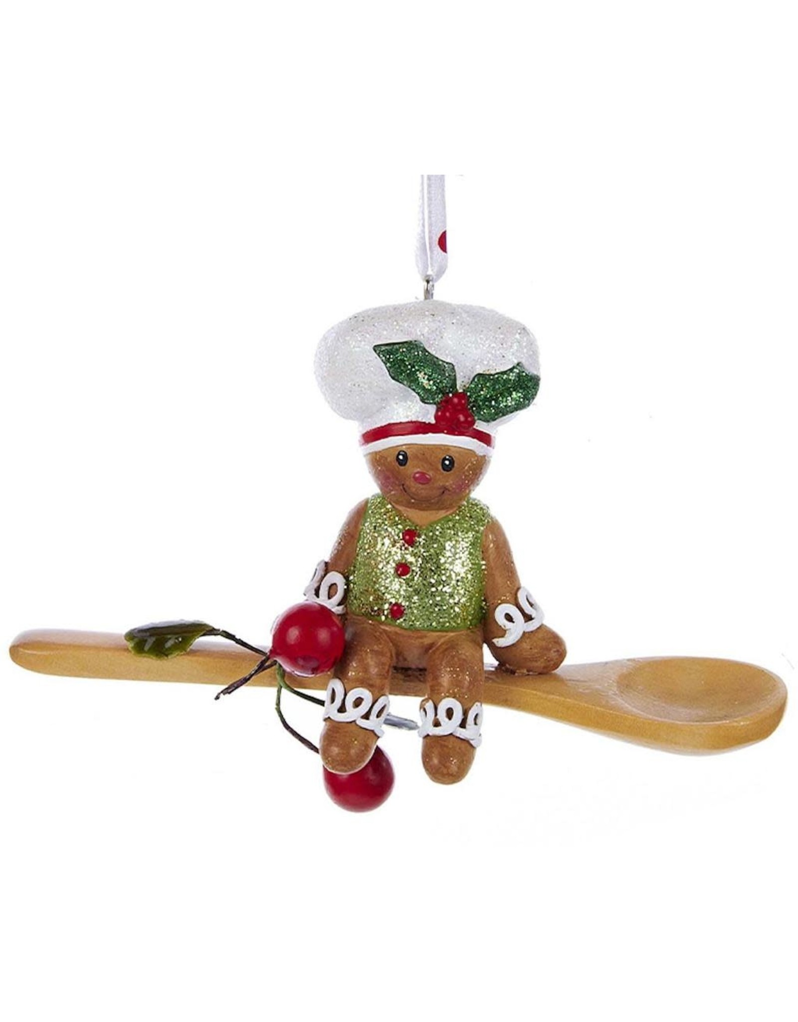 Kurt Adler Gingerbread Chef Boy Utensil Ornament Sitting On Spoon