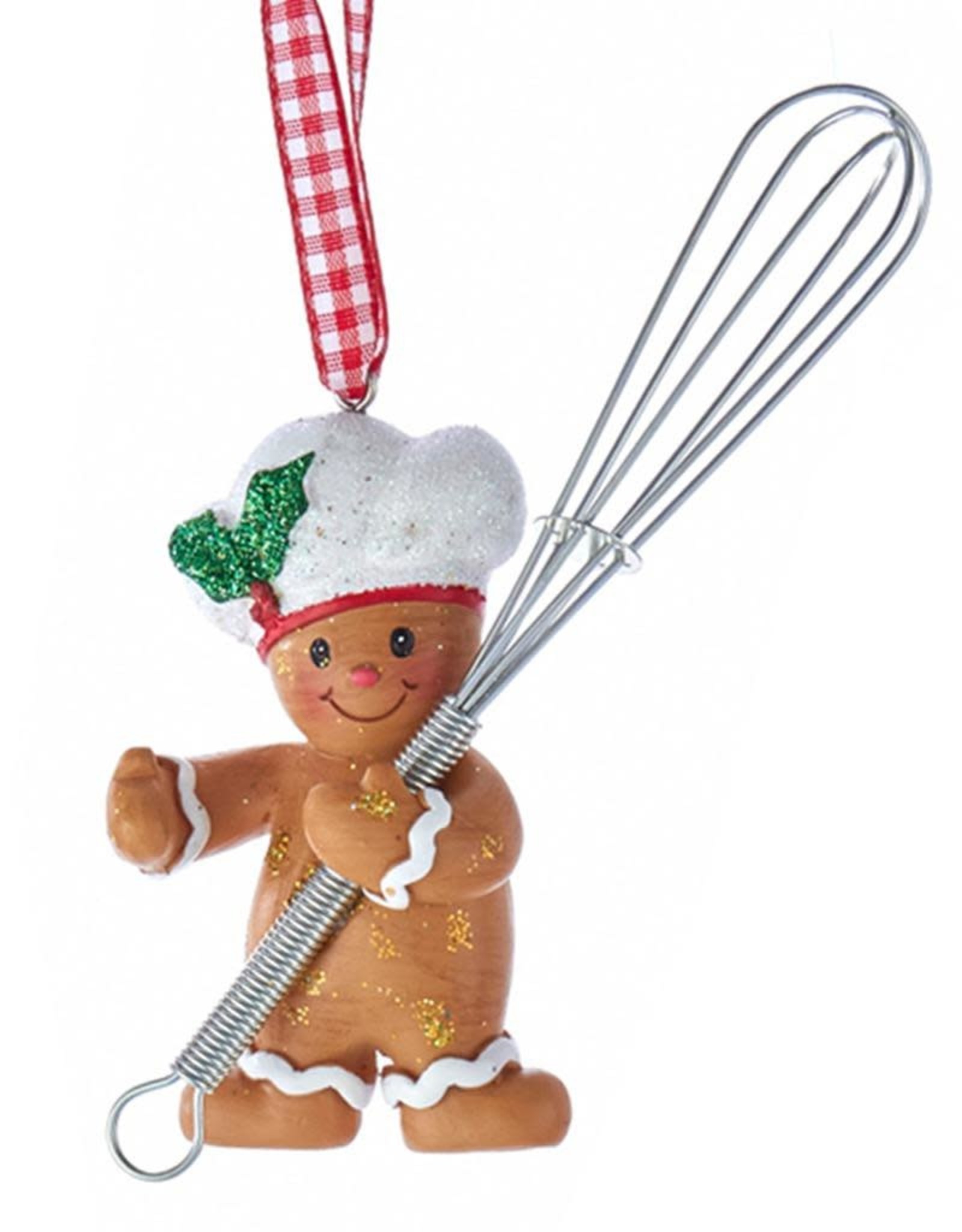 Kurt Adler Gingerbread Chef Boy Utensil Ornament Holding Whisk