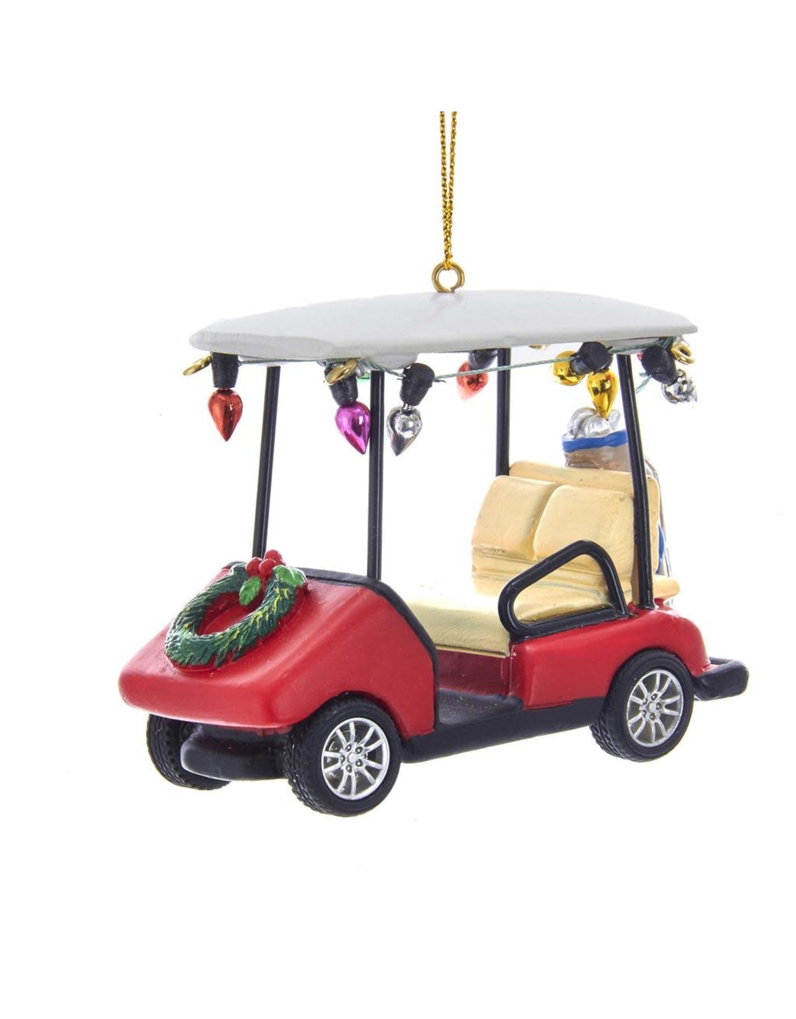 Kurt Adler Christmas Golf Cart Ornament Red W Wreath And Bulbs