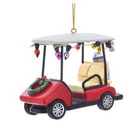 Kurt Adler Christmas Golf Cart Ornament Red W Wreath And Bulbs
