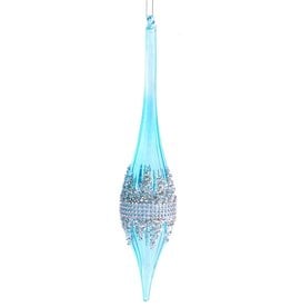 Kurt Adler Tiffany Style Light Blue Glass Finial Ornament W Gems