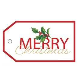 Caspari Hanging Gift Tags 4pk Merry Christmas Holly Branch