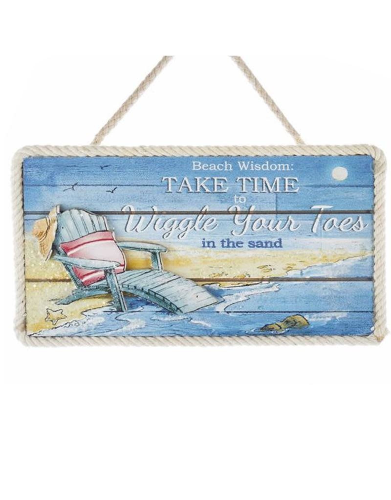 Kurt Adler Wooden Beach Sign w Take Time To Wiggle Your Toes Ornament