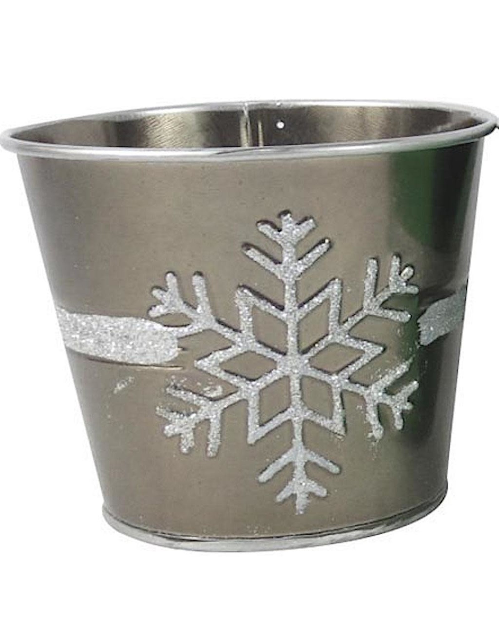 Darice Snowflake Christmas Tin Pot - Container Silver