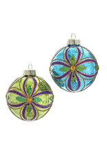 Kurt Adler Deco Peacock Colors Glass Ball Ornaments 80MM Set of 6