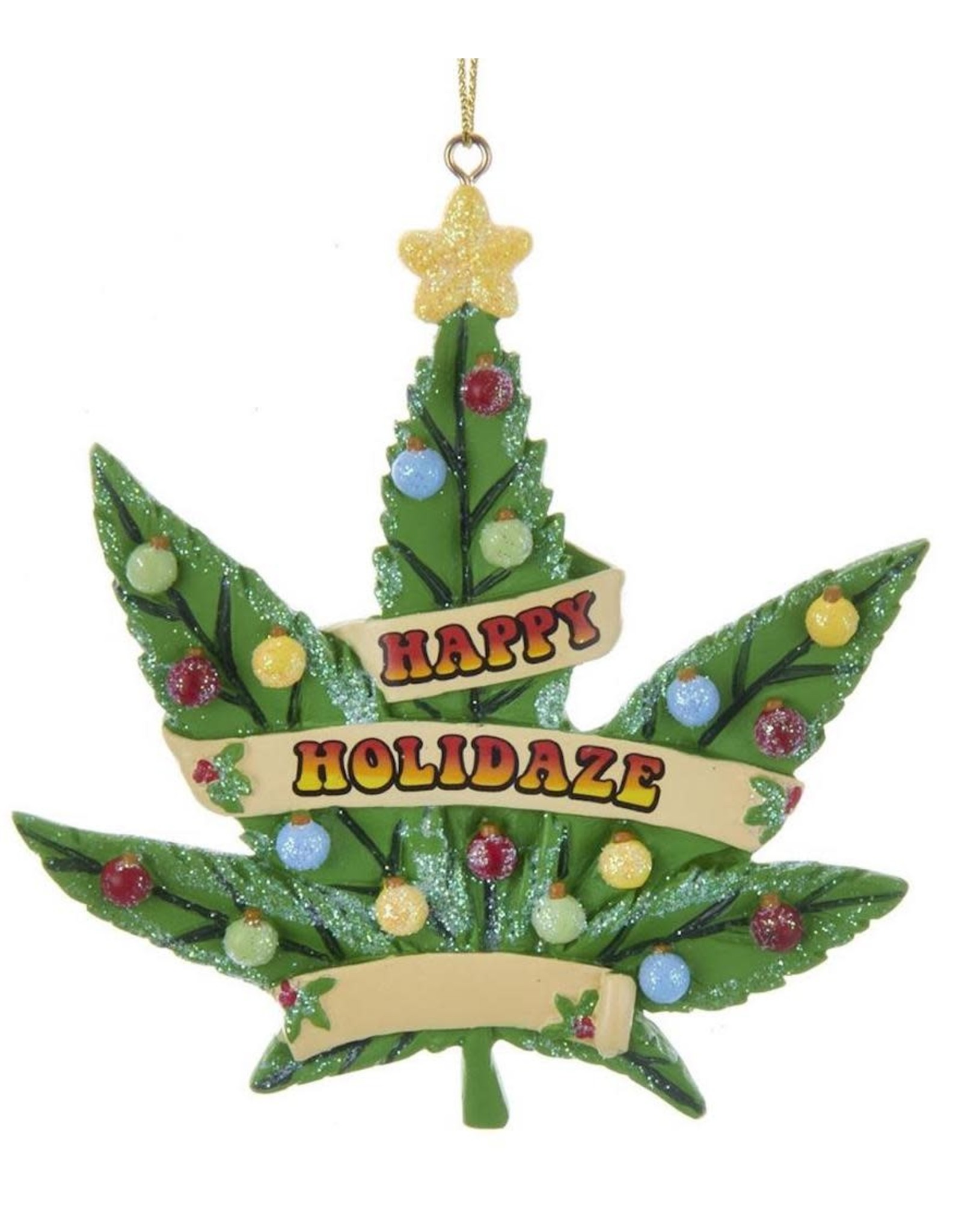 Kurt Adler Happy Holidaze Cannabis Leaf Christmas Ornament